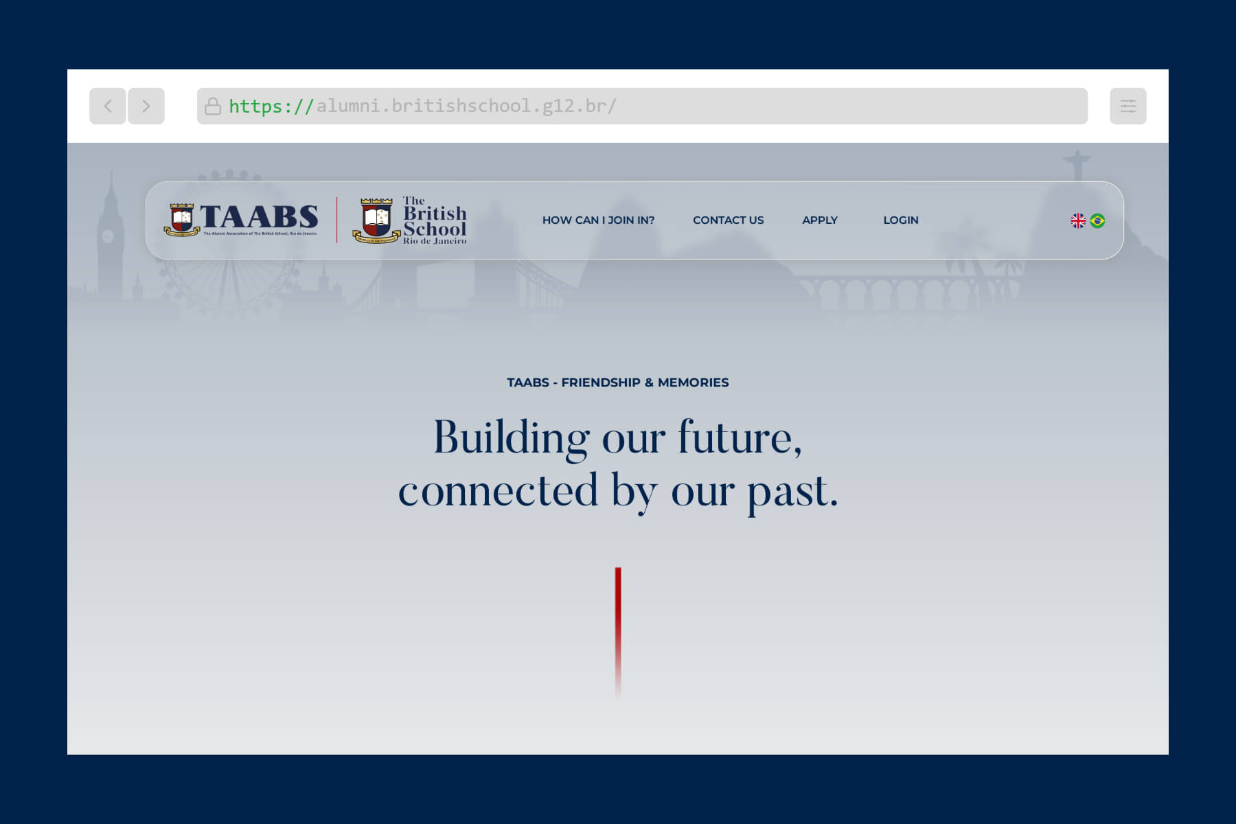 Tela inicial do site Alumni British School