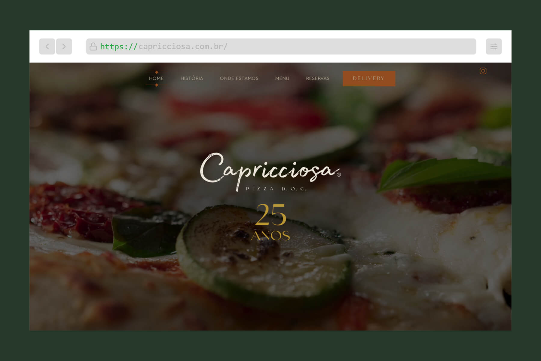 Tela inicial do site Capricciosa